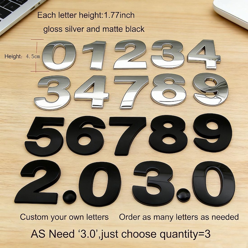Number Emblems Metal Chrome Letters and Numbers Emblem Badge for Cars 1.77 Inch Height ...