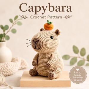 Wzór na szydełkową kapibarę w formacie PDF, amigurumi kapibara z pomarańczowym wzorem, przyjazny dla początkujących, zwierzęta szydełkowe krok po kroku, natychmiastowe pobranie