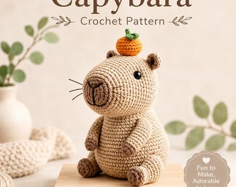 Kapybara-virkmönster PDF, Amigurumi-kapybara med apelsin, nybörjarvänligt, steg-för-steg-virkade djur, direktnedladdning