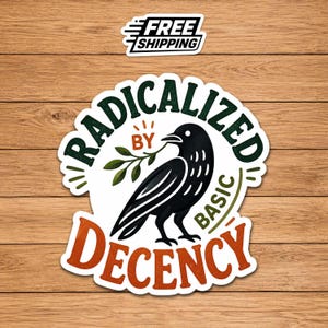 Radicalized By Basic Decency Sticker for Laptop Water Bottle, Progressive Political Statement Vinyl Decal, Activist Gift Idea