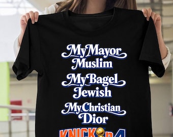 My Mayor Is Muslim Bagel Jewish Knicks In 4 Shirt Funny New York Basketball Fan Tee, Vintage Sports Typography T-Shirt, Playoff Fan Gift
