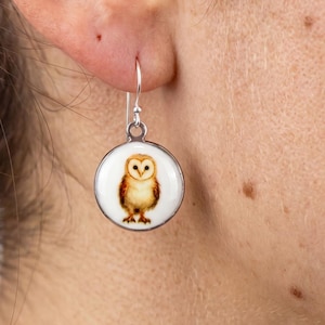 Barn Owl enamel earrings. 925 Silver Earring hooks.