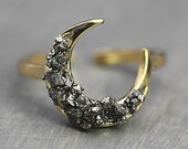 Crushed crystal crescent moon ring. Gold plated sterling.