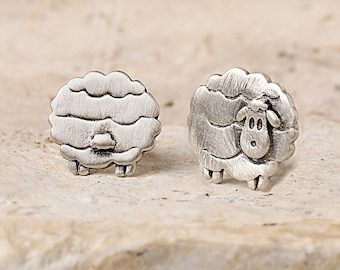 Front back sheep stud earring. 925 sterling silver. Cute mismatched stud earrings. Gifts for her. Unique jewelry.