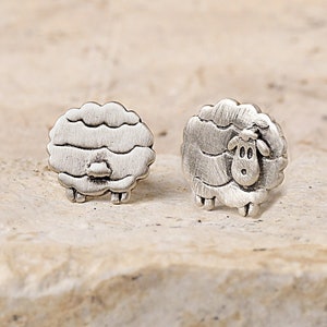 Front back sheep stud earring. 925 sterling silver. Cute mismatched stud earrings. Gifts for her. Unique jewelry.