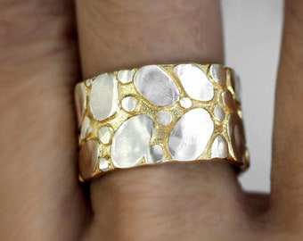 Golden Shores. Silver and gold sterling ring. Unique, handmade, adjustable and waterproof.