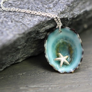 Ocean necklace. Tiny starfish in real limpet shell. Sterling silver. Delicate. Beach wedding. Bridesmaid. Unique seashell necklace for her.