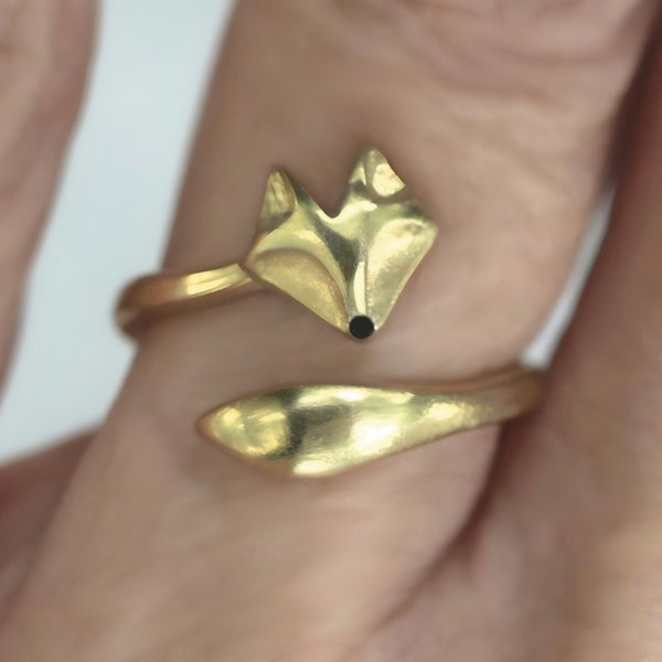 Vossenring. 18k vermeil goud over sterling zilver. Verstelbaar. Unieke, op de natuur geïnspireerde handgemaakte sieraden voor haar. Waterbestendig.