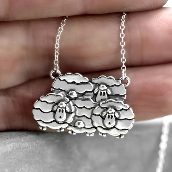 Süße Schafherde Kette. 925 Sterling Silber. Einzigartiger von der Natur inspirierter Schmuck für Sie.