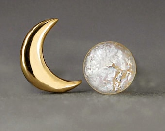 925 MINI Gold Mond & 60er Opalstein Ohrstecker