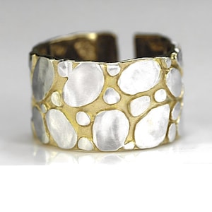 Neu: GOLDENE KÜSTE. Bicolor Ring aus Sterling Silber und Gold. Einzigartig, handgemacht, verstellbar und wasserfest Bild 4