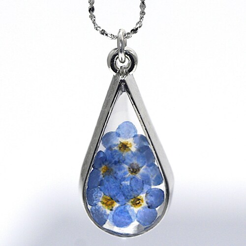 Me Not Flower Necklace Blue Flower Necklace Real Dry Etsy