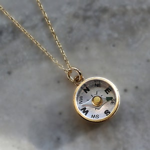 Dainty gold working compass necklace. 18k gold vermeil. Unique handmade jewelry for her. Stacking layering.
