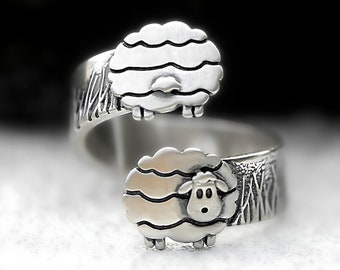New: Sheep Ring 925 Sterling Silver. Multiple wearing options. Adjustable. Handmade nature inspired jewelry for her.