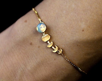 Moon Phases Bangle Bracelet Celestial Charm Bracelet Crescent Whole Half Moons Lunar Minimalist Stacking Bracelet Sterling Silver