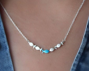 GEGEN DEN STROM Kette Echtsilber mit blauer Emaille