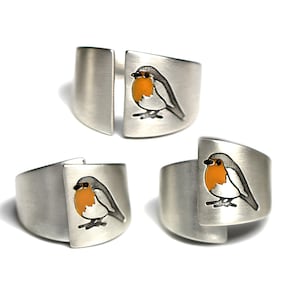 Robin Bird ear climbers. Sterling Silver and orange enamel. Just 1 ear hole needed. imagen 7