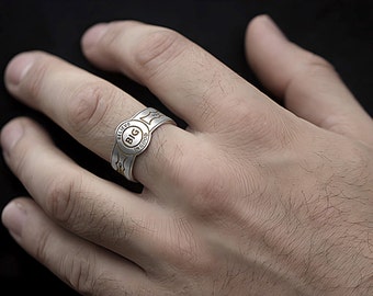 Bague cigare pour homme. Argent sterling et émail brun clair. GRAND = Croyez en le bien. Réglable. Cadeau fait main unique pour lui.