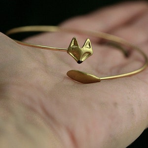 Delicate hand gilded fox bangle. Fox and tail, hand gilded and enameled. Adjustable wrap bangle. image 3