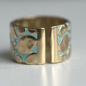 New: RIVERBED. 18K Gold Plated Sterling Silver & Aqua Enamel Ring. Waterproof. Adjustable. image 5