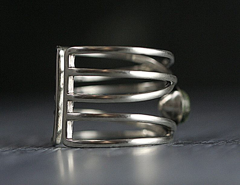 Nature inspired gift for her. Adjustable Sterling Silver ring with real leaf Multiple bands with tiny leaf in resin and glass