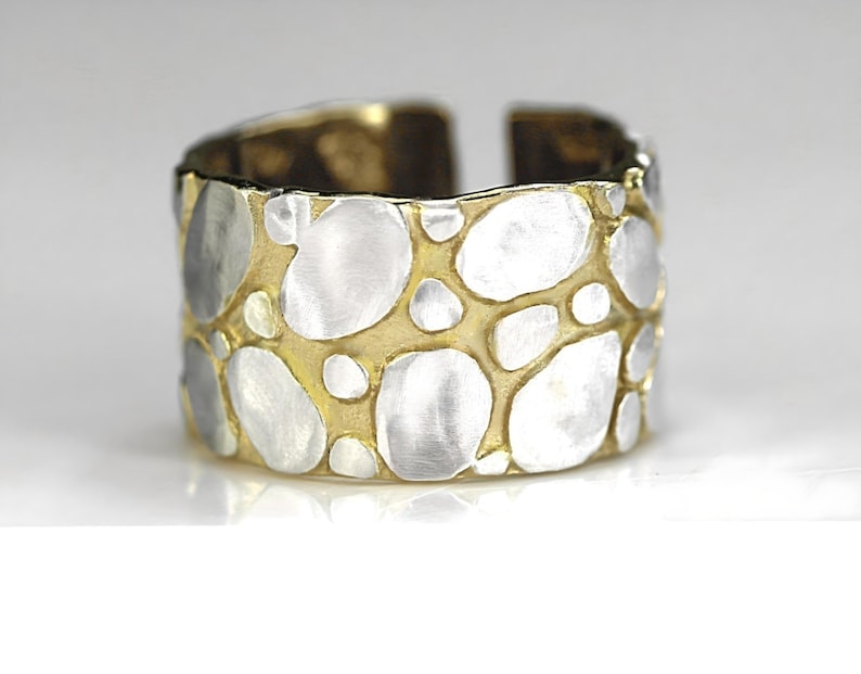 Neu: GOLDENE KÜSTE. Bicolor Ring aus Sterling Silber und Gold. Einzigartig, handgemacht, verstellbar und wasserfest Bild 4