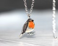 Dainty Robin Bird necklace. Sterling Silver and orange enamel. Nature inspired gift for her.