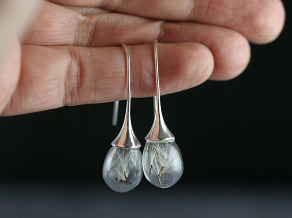 Pendientes Plateados De Diente De León Pendientes De La Del Pendientes Plateados De Diente De León Pendientes De La Del