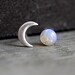 Sterling Crescent Moon and glass opal stud earrings. Mismatched dainty earrings for her. Bridal earrings, bridesmaid. 