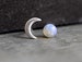 Sterling Crescent Moon and glass opal stud earrings. Mismatched dainty earrings for her. Bridal earrings, bridesmaid. 