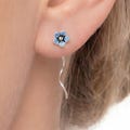 Tiny silver Forget me Not earrings. Dainty sterling threader earrings with light blue enameled blossom. Threader Stud earring for her.