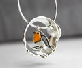 Red Robin bird necklace. Sterling silver and enamel. Nature inspired unique necklace for her.