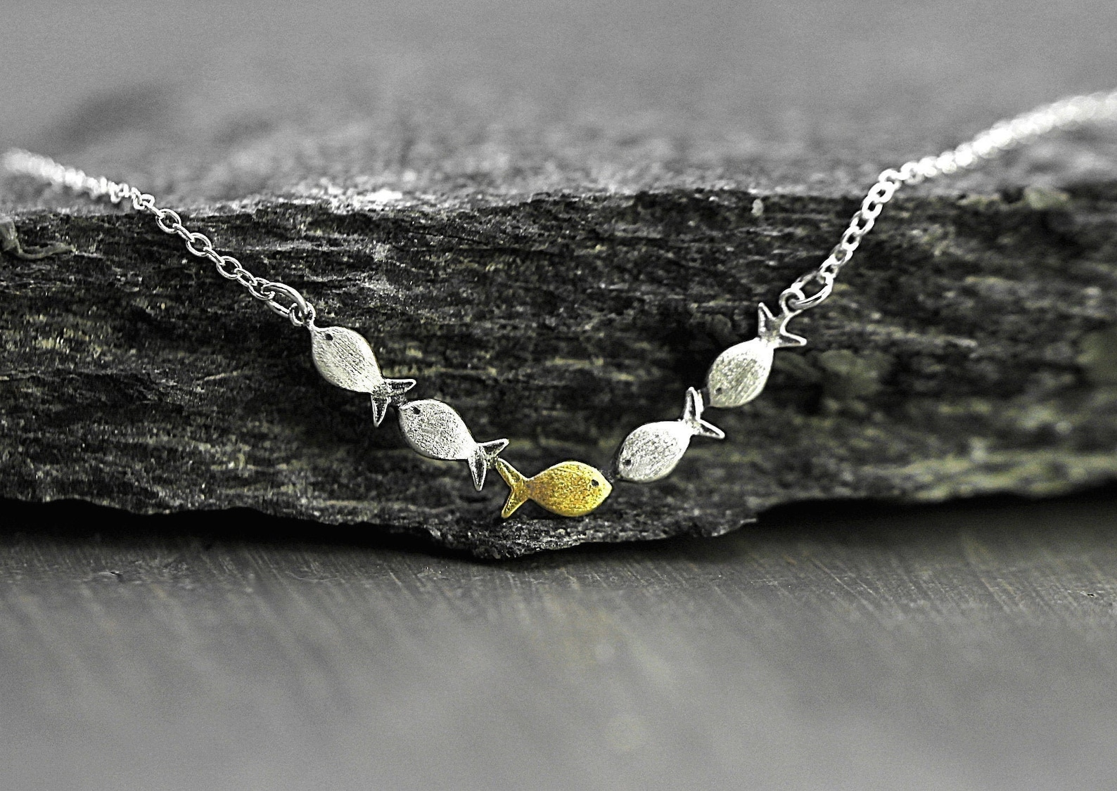 Swimming Against the Current. Dainty Silver Necklace. School of Fish ...