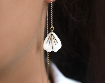 Perlmutt Ohrringe im Art Deco Stil. 925 Sterlingsilber vergoldet.