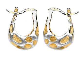 Organische Bicolor Creolen. 925 Sterling Silber & Gold