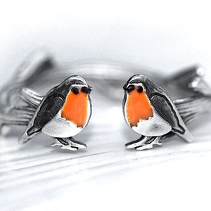 Red Robin open ring. Sterling silver and orange enamel. Unique nature inspired bird ring for her. image 6