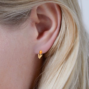 New: Tulip huggie earrings in color of your choice. Gold vermeil over sterling silver and enamel. Unique handmade nature jewelry for her. image 3