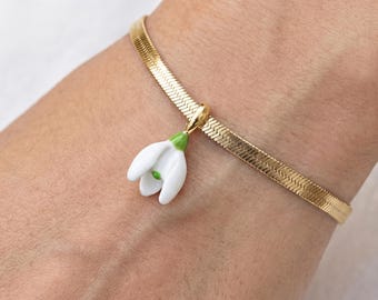 Schneeglöckchen Armband gold. Verblasst nicht. 18k vergoldetes Edelstahl.