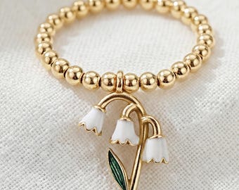 Maiglöckchen Ring 925 Silber vergoldet grössenverstellbar