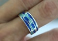 Ocean Ring. Sterling Silver ring with embedded blue turquoise waves. Enameled. Unique handmade holiday gifts.