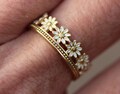 Daisy Ring. Gold over sterling and white enamel. Dainty adjustable flower ring. Stackable. Best gifts for her. Unique jewelry.