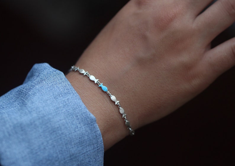 Armband GEGEN DEN STROM. 925 Silber und Türkis Blau. Unikat Schmuck für Sie. Bild 1