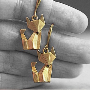 Origami Fox dangle earrings. Hand painted and gilded. Leightweight. image 3