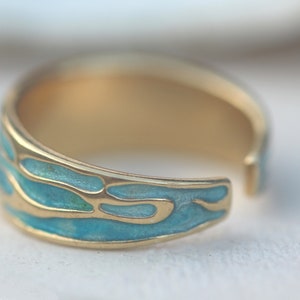 Ocean Ring. 18k gold plated sterling silver. Enamel in shades of turquoise. Unique handmade ring for women. Waterproof. image 4