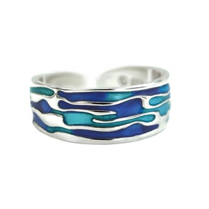 Ocean Ring. Sterling Silver ring with embedded blue turquoise waves. Enameled. Unique handmade holiday gifts. image 8