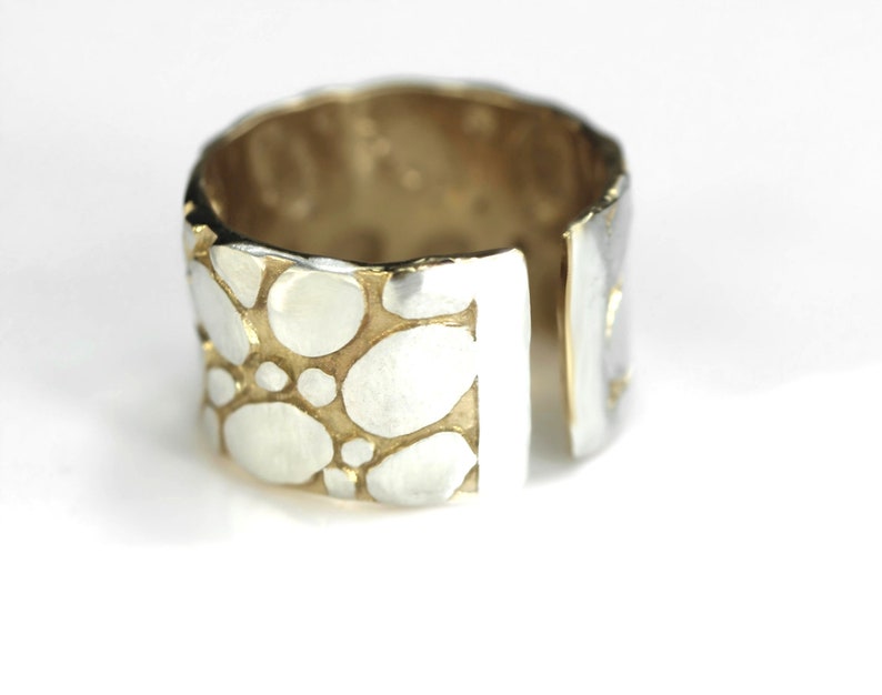 Neu: GOLDENE KÜSTE. Bicolor Ring aus Sterling Silber und Gold. Einzigartig, handgemacht, verstellbar und wasserfest Bild 5