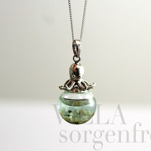 Sterling octopus seawater necklace. 925 sterling octopus carrying glass orb filled with seawater and tiny pebbles. Sterling necklace. image 4