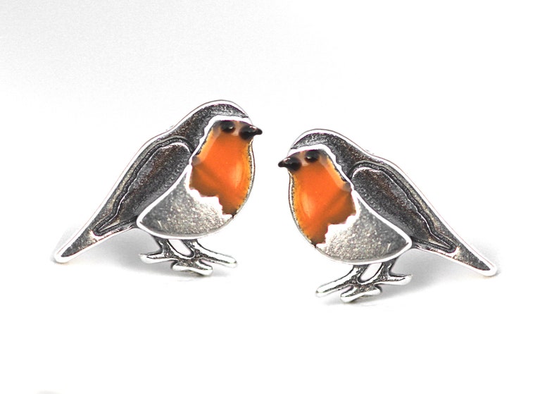 Red Robin open ring. Sterling silver and orange enamel. Unique nature inspired bird ring for her. image 10