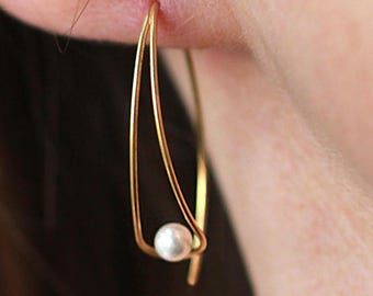 Offene Perlen Creolen. 925 Silber vermeil gold.