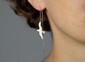 Sterling threader earrings with genuine vintage seagulls. White enameled seagulls. 925 silver chain earrings. Upcycled gift for her.
